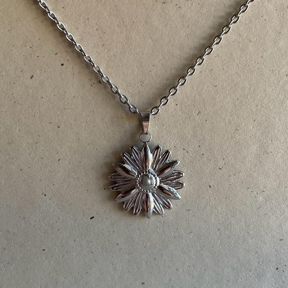 Silver Sunflower Pendant Necklace - Picture 2 of 4